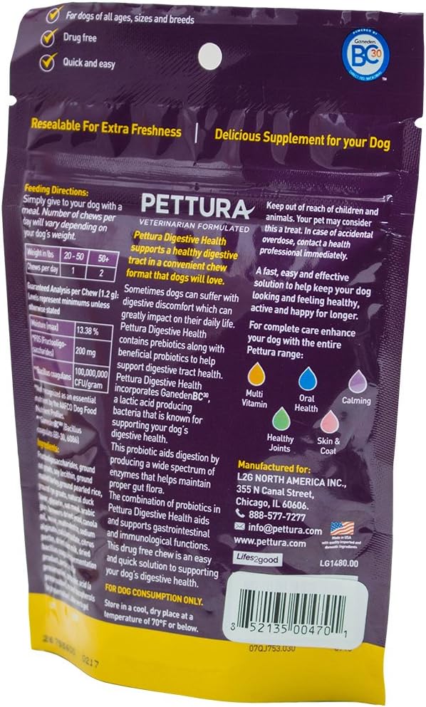 Pettura - Digestive Health, A Combination of Digestive Enzymes, Prebiotics & Probiotics, 30 Chews-4