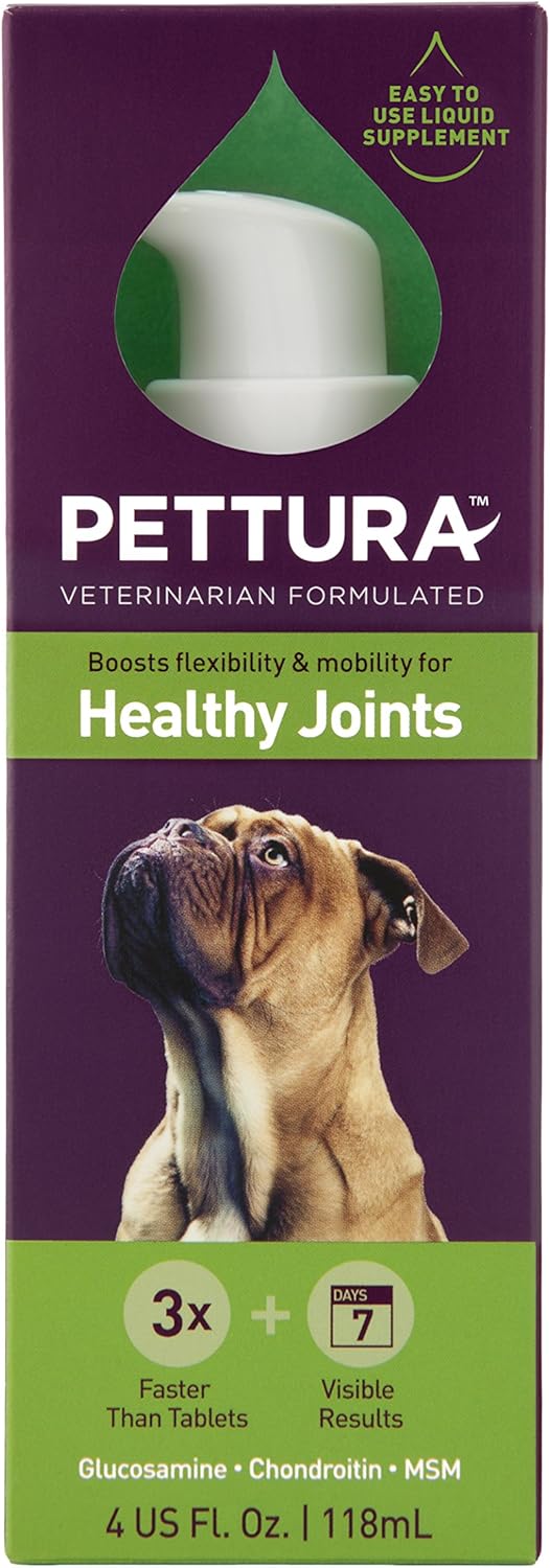 Pettura - Healthy Joints, Liquid Dog Supplements, Boosts Flexibility & Mobility for Healthy Joints, Glucosamine, MSM, Chondroitin Sulfate, 4 Ounces