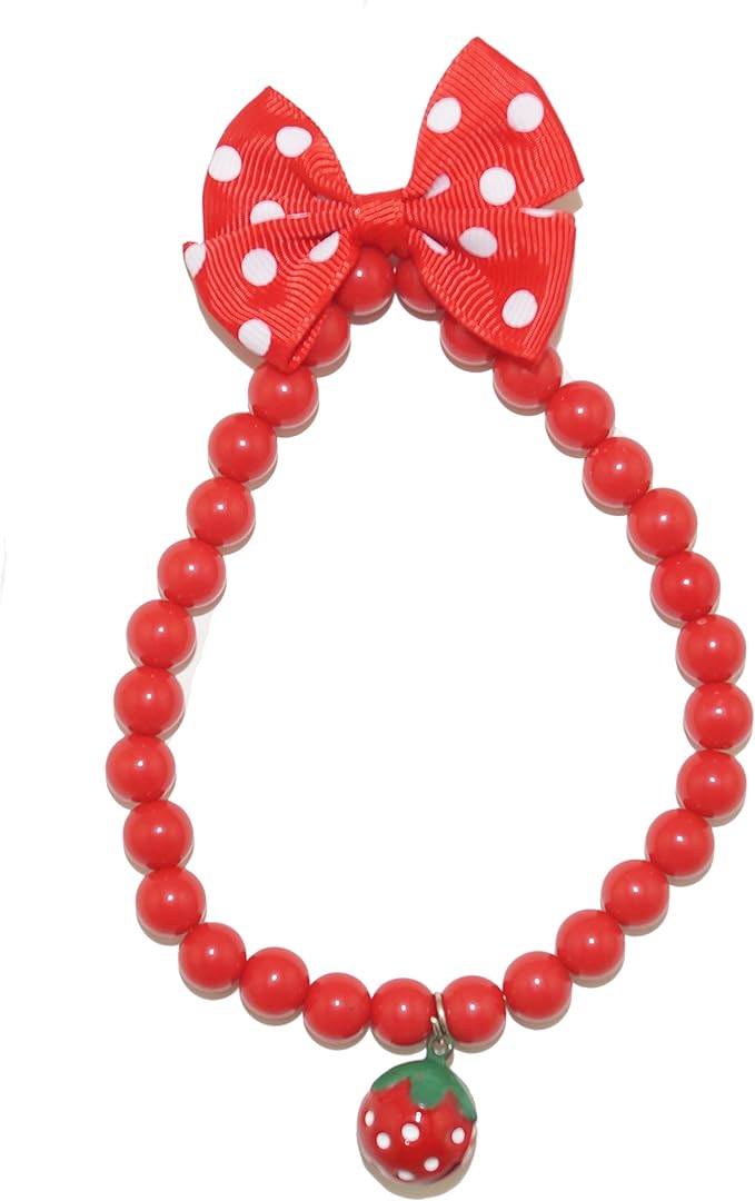 Remeel Pet Cat Dog Necklace Jewelry with Bling Pearls Strawberry Charm for Pets Cats Small Dogs Female Puppy Chihuahua Yorkie Girl Costume Outfits - 1