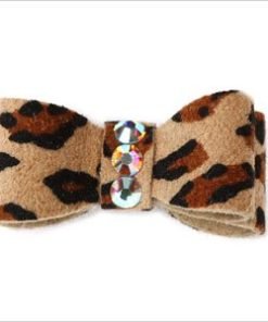 Ultrasuede Clip Style Bow w Crystals for Dogs by Susan Lanci