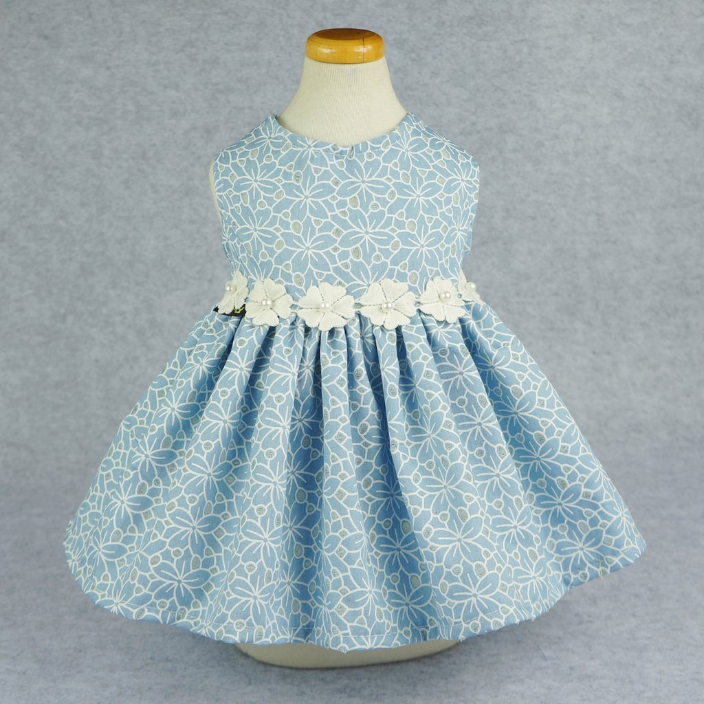 Fitwarm Elegant Floral Denim Pet Clothes for Dog Dress Sundress Vest Shirt, Blue 2