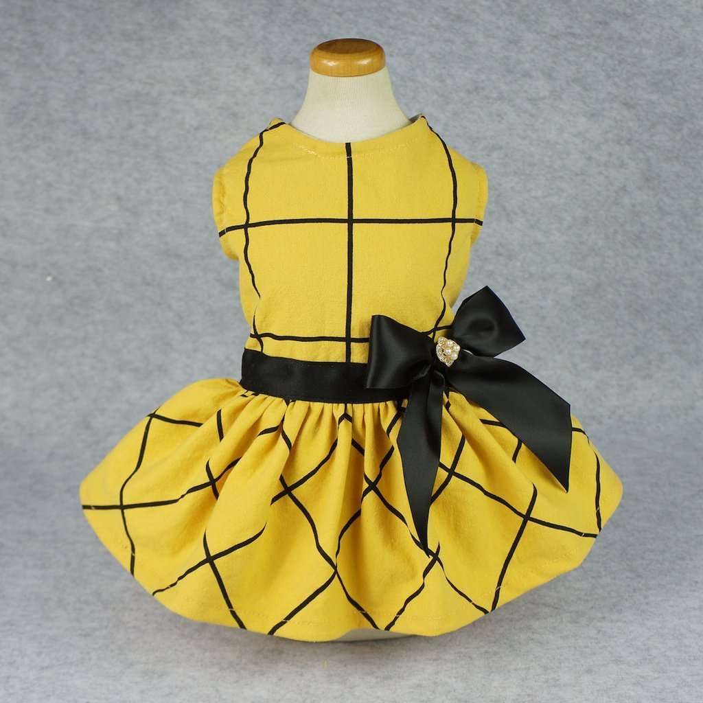 Fitwarm Vintage Ribbon Dog Dress Pet Clothes Vest Shirts Yellow 2