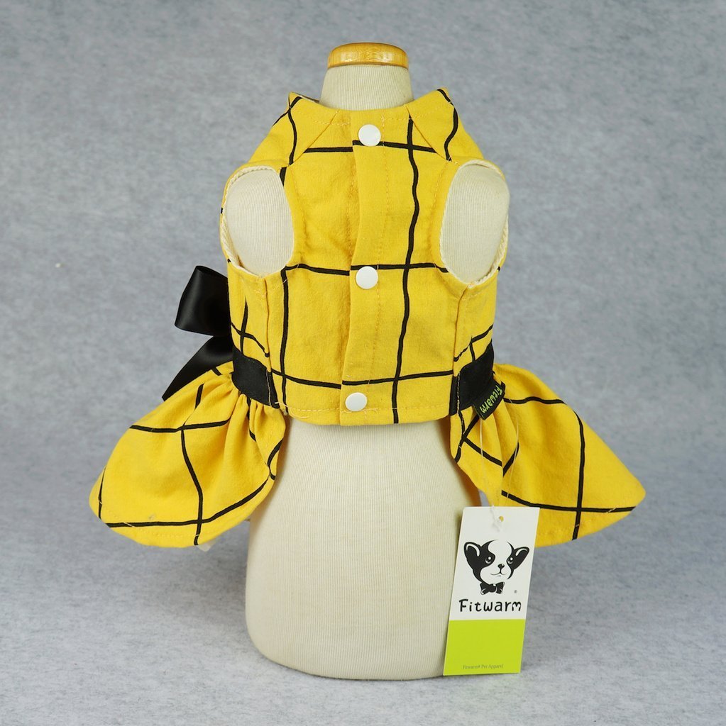 Fitwarm Vintage Ribbon Dog Dress Pet Clothes Vest Shirts Yellow 5