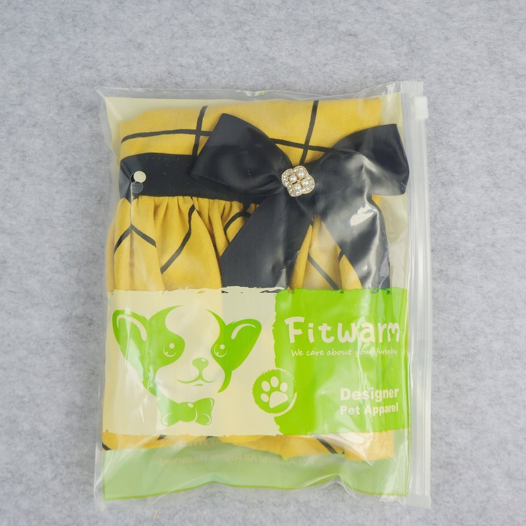 Fitwarm Vintage Ribbon Dog Dress Pet Clothes Vest Shirts Yellow 6