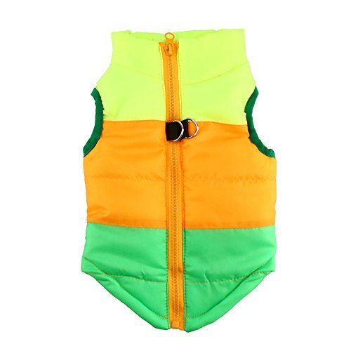 Idepet(TM) Pet Dog Cat Coat with Leash Anchor Color Patchwork Padded Puppy Vest Teddy Jacket Chihuahua Costumes Pug Clothes XS S M L