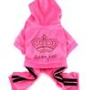 SMALLLEE_LUCKY_STORE Pet Clothes for Small Dog Cat Soft Velvet Crown Jumpsuit Coat Hooide Pajamas Tracksuit