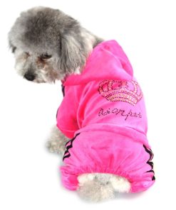 SMALLLEE_LUCKY_STORE Pet Clothes for Small Dog Cat Soft Velvet Crown Jumpsuit Coat Hooide Pajamas Tracksuit 3