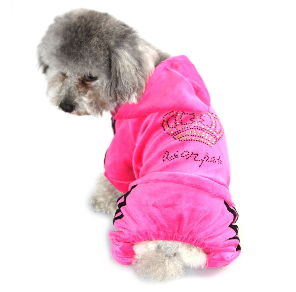 SMALLLEE_LUCKY_STORE Pet Clothes for Small Dog Cat Soft Velvet Crown Jumpsuit Coat Hooide Pajamas Tracksuit 3