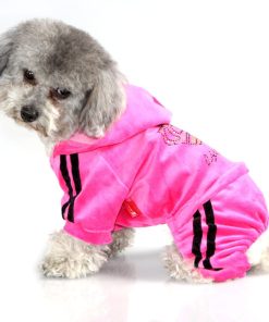 SMALLLEE_LUCKY_STORE Pet Clothes for Small Dog Cat Soft Velvet Crown Jumpsuit Coat Hooide Pajamas Tracksuit 4