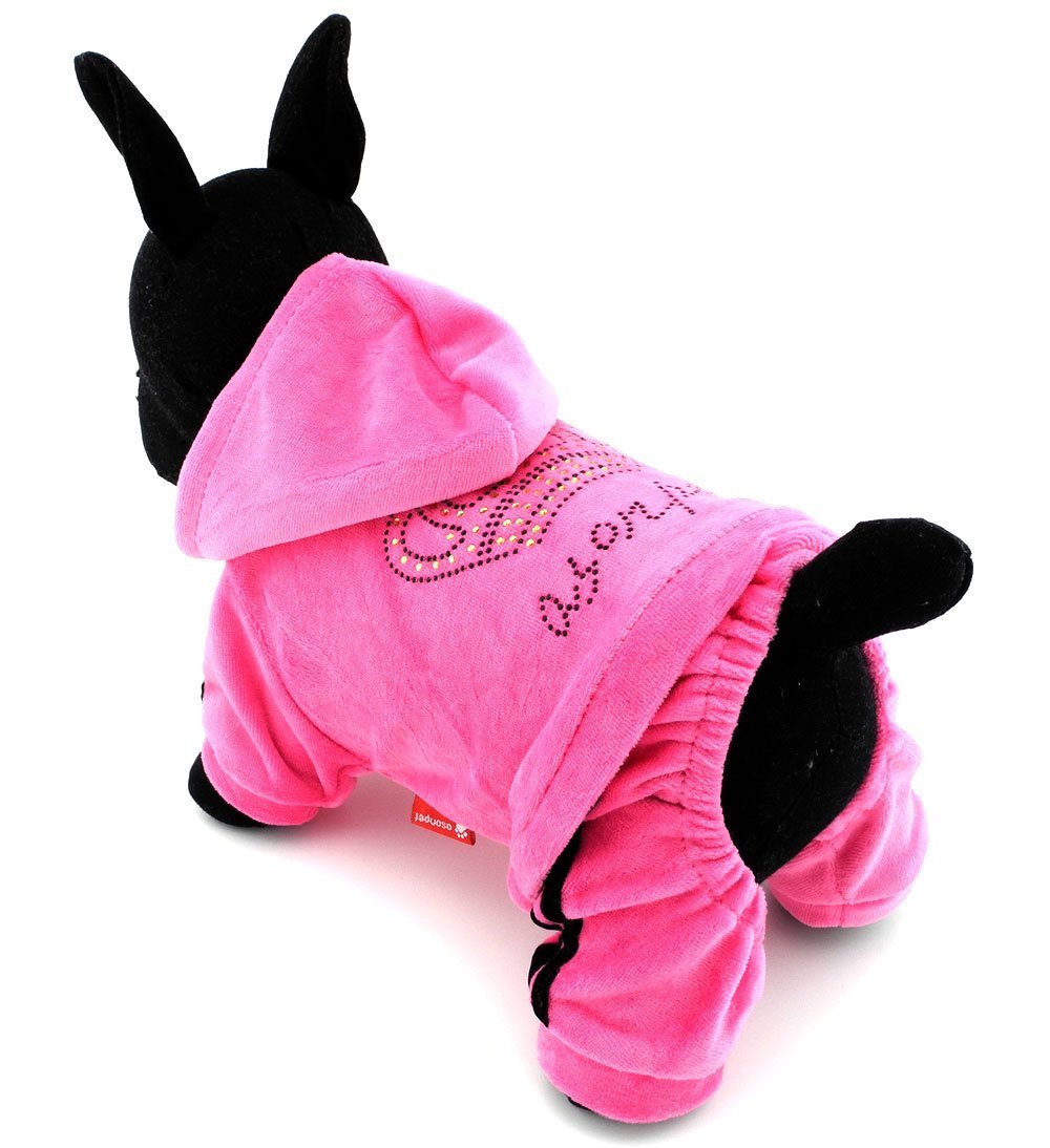 SMALLLEE_LUCKY_STORE Pet Clothes for Small Dog Cat Soft Velvet Crown Jumpsuit Coat Hooide Pajamas Tracksuit 7