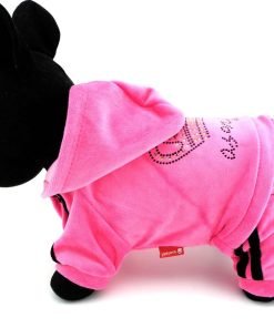 SMALLLEE_LUCKY_STORE Pet Clothes for Small Dog Cat Soft Velvet Crown Jumpsuit Coat Hooide Pajamas Tracksuit 9