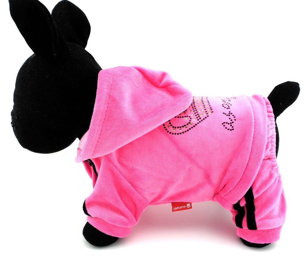 SMALLLEE_LUCKY_STORE Pet Clothes for Small Dog Cat Soft Velvet Crown Jumpsuit Coat Hooide Pajamas Tracksuit 9