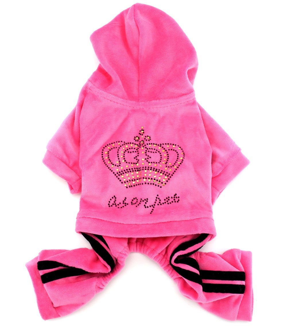 SMALLLEE_LUCKY_STORE Pet Clothes for Small Dog Cat Soft Velvet Crown Jumpsuit Coat Hooide Pajamas Tracksuit