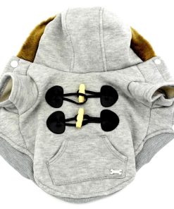 SMALLLEE_LUCKY_STORE Pet Small Dog Cat Clothes Fleece Horns Hoodie Jacket Hooded Coat Grey S 10