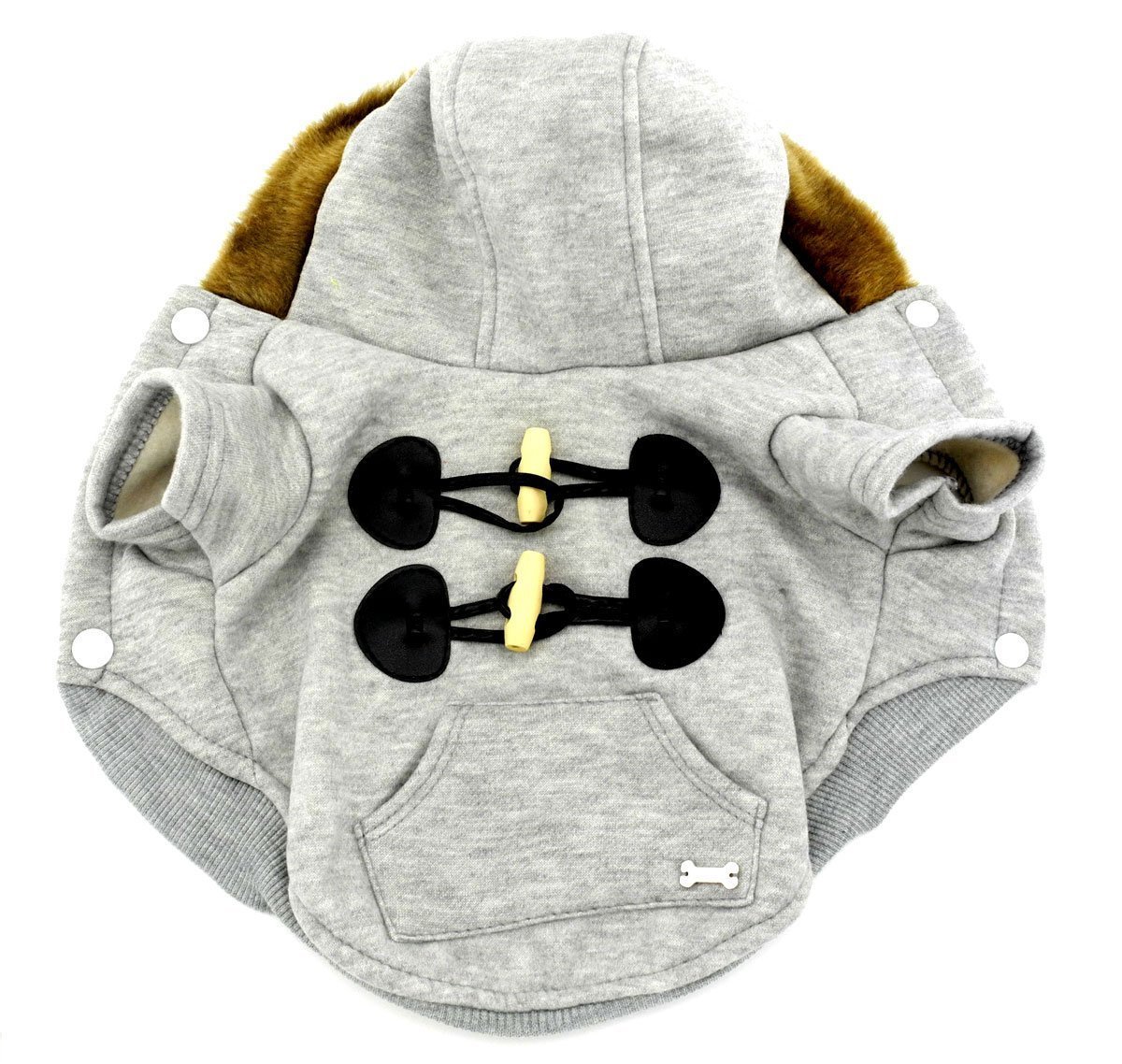 SMALLLEE_LUCKY_STORE Pet Small Dog Cat Clothes Fleece Horns Hoodie Jacket Hooded Coat Grey S 10