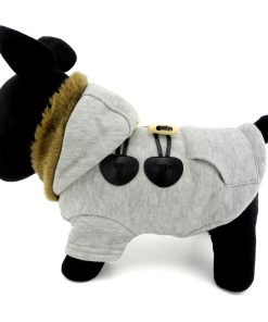SMALLLEE_LUCKY_STORE Pet Small Dog Cat Clothes Fleece Horns Hoodie Jacket Hooded Coat Grey S 3