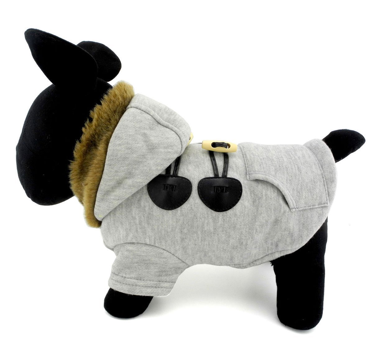 SMALLLEE_LUCKY_STORE Pet Small Dog Cat Clothes Fleece Horns Hoodie Jacket Hooded Coat Grey S 3