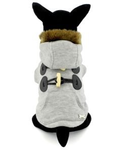 SMALLLEE_LUCKY_STORE Pet Small Dog Cat Clothes Fleece Horns Hoodie Jacket Hooded Coat Grey S 5