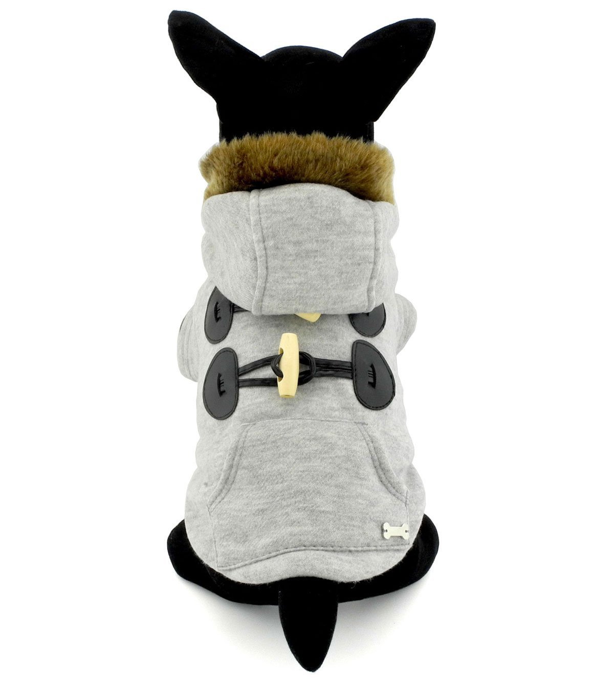 SMALLLEE_LUCKY_STORE Pet Small Dog Cat Clothes Fleece Horns Hoodie Jacket Hooded Coat Grey S 5