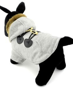SMALLLEE_LUCKY_STORE Pet Small Dog Cat Clothes Fleece Horns Hoodie Jacket Hooded Coat Grey S 6
