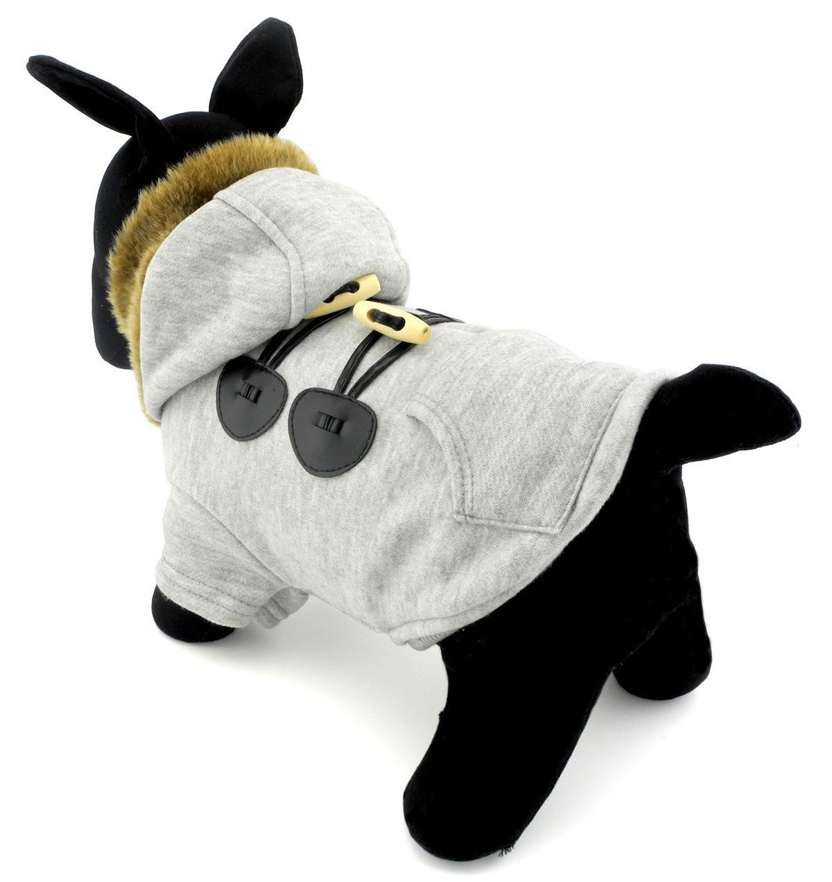 SMALLLEE_LUCKY_STORE Pet Small Dog Cat Clothes Fleece Horns Hoodie Jacket Hooded Coat Grey S 6