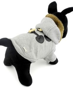 SMALLLEE_LUCKY_STORE Pet Small Dog Cat Clothes Fleece Horns Hoodie Jacket Hooded Coat Grey S 7