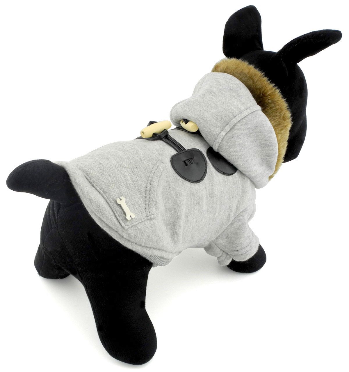SMALLLEE_LUCKY_STORE Pet Small Dog Cat Clothes Fleece Horns Hoodie Jacket Hooded Coat Grey S 7