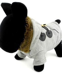 SMALLLEE_LUCKY_STORE Pet Small Dog Cat Clothes Fleece Horns Hoodie Jacket Hooded Coat Grey S 8