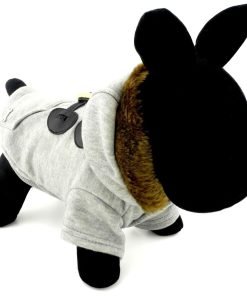 SMALLLEE_LUCKY_STORE Pet Small Dog Cat Clothes Fleece Horns Hoodie Jacket Hooded Coat Grey S 9