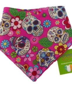 Dimples Dog Bandana - Pink Mexican Skulls (handmade for all sizes and breeds)