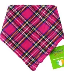 Dimples Dog Bandana - Pink Tartan (handmade for all sizes and breeds)
