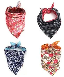 FUNPET 4 Pcs Dog Bandana Triangle Bibs Bright Coloured Scarfs Accessories for Pet Cats and Baby Puppies 2