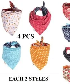 FUNPET 4 Pcs Dog Bandana Triangle Bibs Bright Coloured Scarfs Accessories for Pet Cats and Baby Puppies