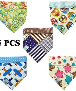 FUNPET 5 Pcs Dog Bandana Triangle Bibs Scarfs Accessories for Pet Cats and Baby Puppies with Buttons