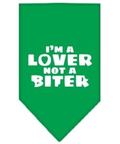 Mirage Pet Products I'm a Lover Not a Biter Screen Print Bandana for Pets, Small, Emerald Green