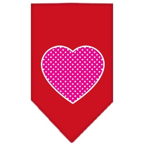 Mirage Pet Products Pink Swiss Dot Heart Screen Print Bandana for Pets, Small, Red