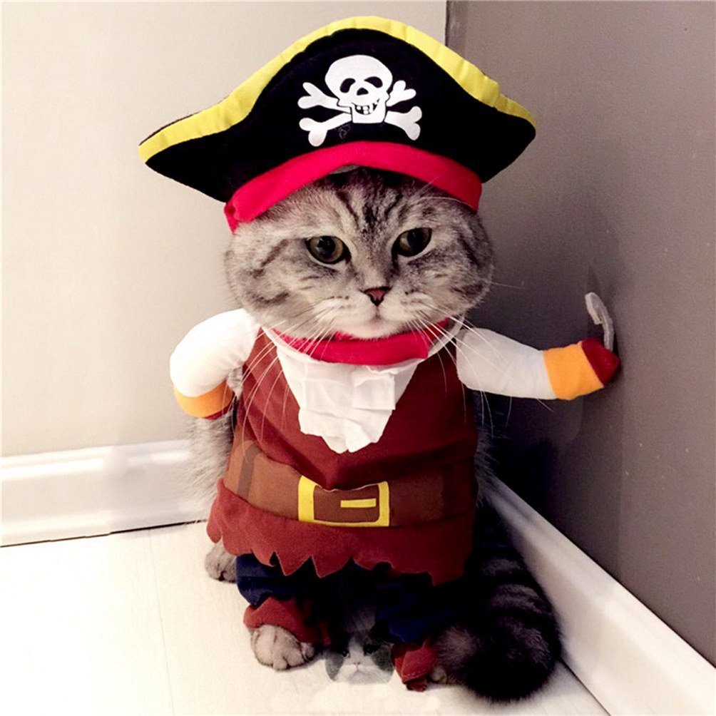SELMAI Pet Cat Dog under 20 pounds Small Dog Pirate Costume Coat with Adjustable Hat 3
