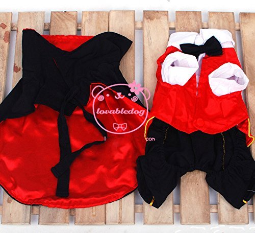 SMALLLEE_LUCKY_STORE Cat Dog Clothes Black Red Vampire Jumpsuit Cloak Coat Costume Small Dog Clothes 2
