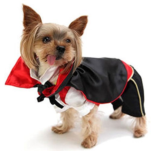 SMALLLEE_LUCKY_STORE Cat Dog Clothes Black Red Vampire Jumpsuit Cloak Coat Costume Small Dog Clothes 3