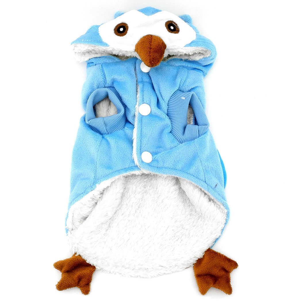 SMALLLEE_LUCKY_STORE Dog Cat Fleece Owl Costume Pajamas Puppy Winter Coat for Small Dog under 20lbs