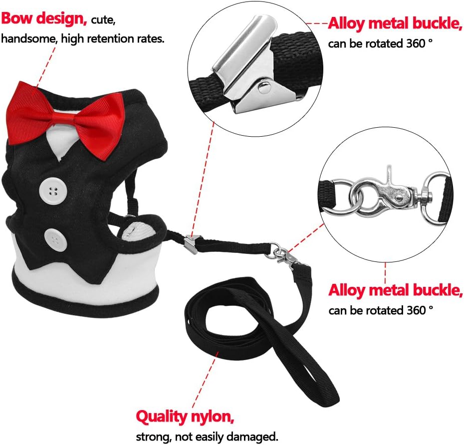 Didog Velvet Tuxedo Gentleman suit Dog Harness Vest with Handle for Small Medium Dogs,Pug, Jack Russell,Terrier,Poodle,Puppy - 2