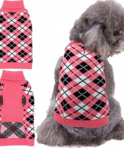Dog Sweater Coat Apparel - Plaid Knitwear Winter Clothes,Pink,S - 1