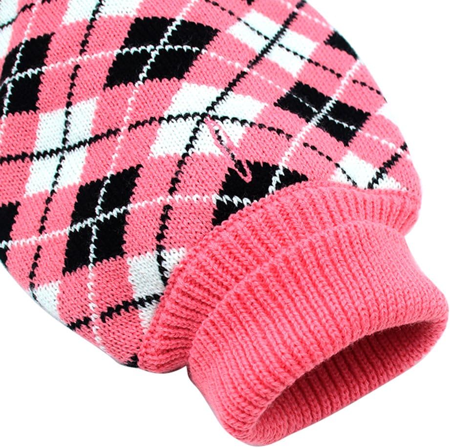 Dog Sweater Coat Apparel - Plaid Knitwear Winter Clothes,Pink,S - 4