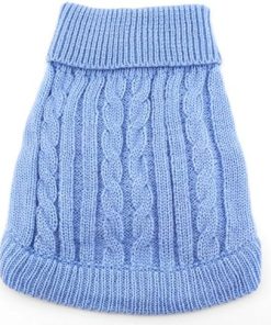 SMALLLEE_LUCKY_STORE Pet Cat Small Dog Sweater Classic Cable,Blue, XS - 1