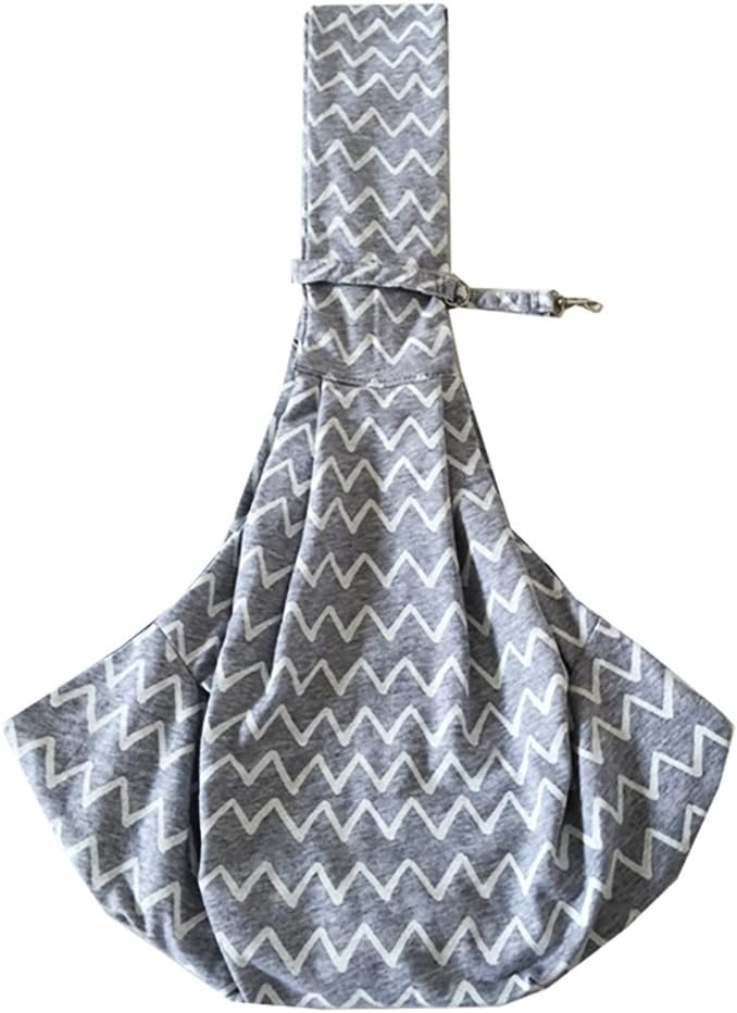 Tiger Mama Reversible Pet Sling Carrier for Pets Up to 12+ lbs (Adjustable Shoulder Strap Version) (Wave) - 2