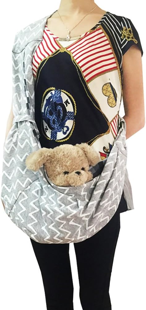 Tiger Mama Reversible Pet Sling Carrier for Pets Up to 12+ lbs (Adjustable Shoulder Strap Version) (Wave) - 5