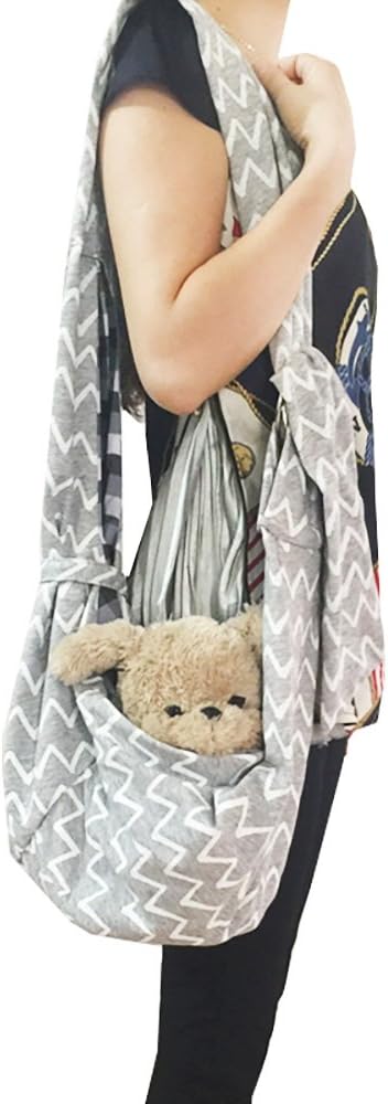 Tiger Mama Reversible Pet Sling Carrier for Pets Up to 12+ lbs (Adjustable Shoulder Strap Version) (Wave) - 7