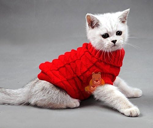 Turtleneck Pet Cats Sweater Aran Pullover Knitted Doggie Kitty Clothes Solid Colors for Kitten Chihuahua Pug - 2