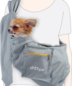 sPETyle Hands Free Reversible Pet Bag Sling Carrier with Adjustable Strap for Small Dogs Puppies Cats Rabbits - 1
