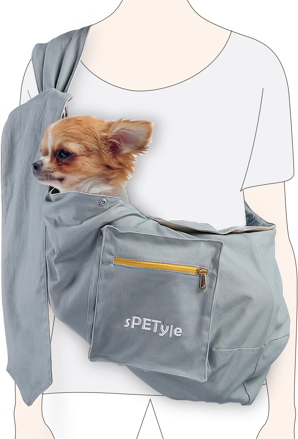 sPETyle Hands Free Reversible Pet Bag Sling Carrier with Adjustable Strap for Small Dogs Puppies Cats Rabbits - 1